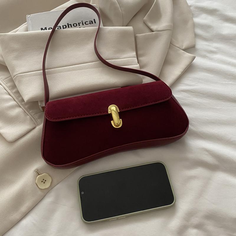 Vintage Faux Suede Box Bags For Women Luxury Designer Handbags And Purses New In PU Lock Decoration Small Underarm Shoulder