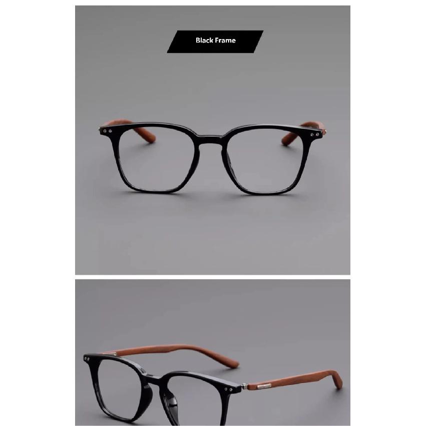 Square Full Frame Glasses Faux Wood Temple Retro Eyewear for Men Women Fashion Daily Use TR90 Lightweight Spectacles