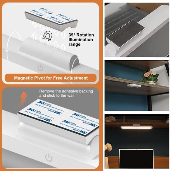 Plast Magnetisk Hybel LED Lampe USB Oppladbar Skrivebordslampe Dimmbar Berøringskontroll Studiebruk Nødbruk, Hvit