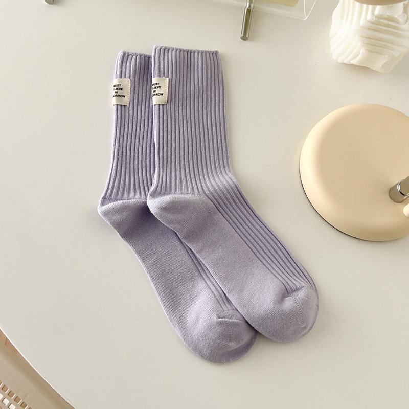 CHAOZHU Korea Japanese Double Knitted Rib Cotton Labeling Fashion Casual Basic Daily Women Girls Socks 1 Pairs