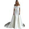 French Satin Light Wedding Dress 1011 New One-word Shoulder Trailing Temperament Simple Hepburn Style Main Wedding Dress