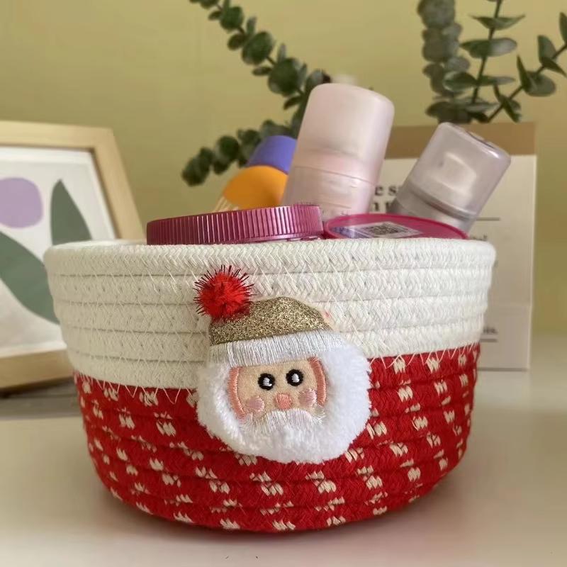 1/2Pcs Cute Woven Basket Shelf Desk Storage Organizer Cotton Rope Braided Basket for Car Keys Dog Toys Makeups Christmas Decor