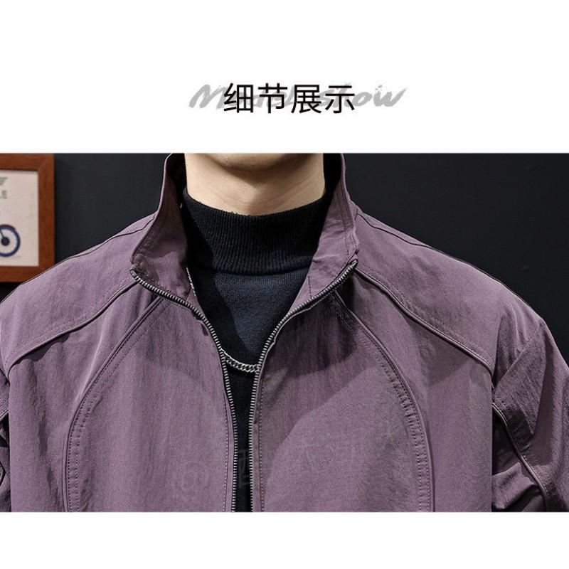 Mens Casual Jacket 2026 Loose Fit Solid Color Stand Collar Streetwear Plus Size Outerwear