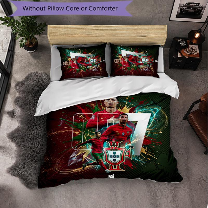 Set Biancheria da Letto 3 Pezzi con Motivo Calcio Portogallo Morbida Copripiumino in Microfibra con Federe per Camera da Letto