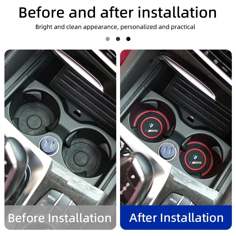 LHNJF1 2026 Car Sticker PVC Car Coaster Water Cup Anti-Slip Silicone Pads Interior Accessories For BMW Motorsport X1 X3 X5 E39 E46 E90