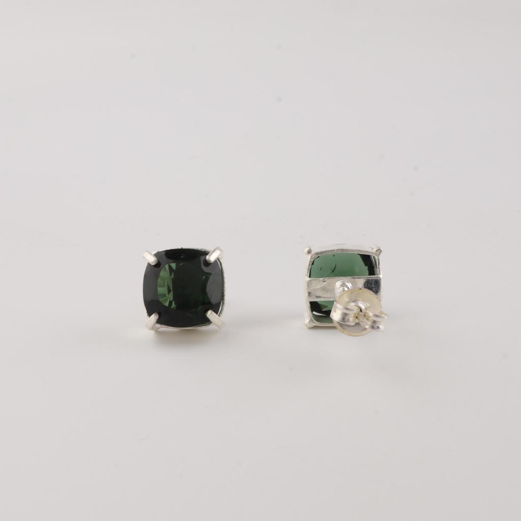 Green Tourmaline Gemstone 925 Sterling Silver Jewelry Handmade Stud Earring 1" For Your Love EE-181-17