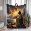 Jesus Prayer Flannel Throw Blanket Soft Lightweight All Season Seascape Sunset Print Spiritual Home Decor Sofa Travel Blankets