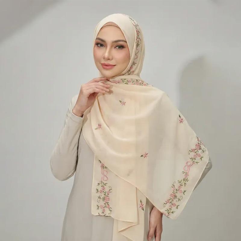 Small fresh embroidered chiffon long towel versatile high solid color elastic bag head shawl scarf