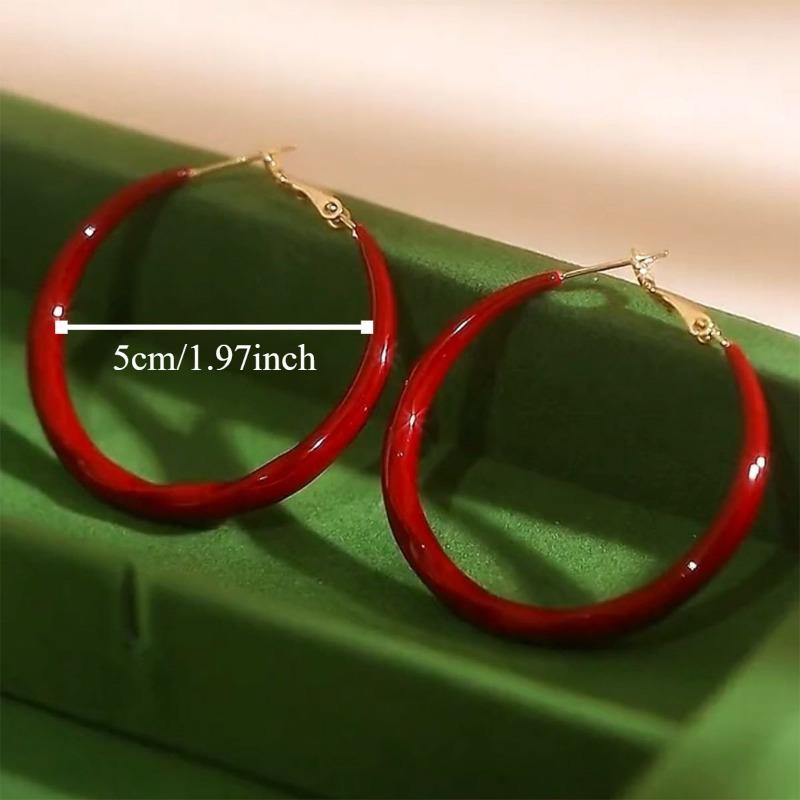 New Simple Exquisite Fashion Wild Big Red Circle Earrings Niche Zircon Senior Sense Earrings for Women
