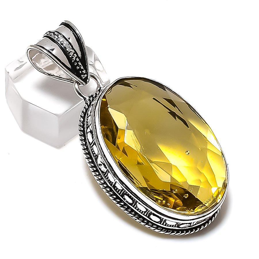 Citrin Edelstein Håndlaget Etnisk 925 Sterlingsølv Smykkeanheng 2.05" K9L58