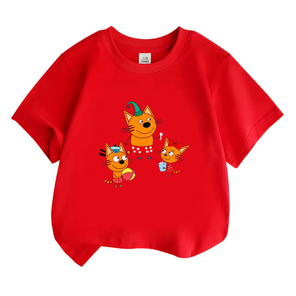 

100% Cotton Kid-e-cats Children s T-Shirt 2026 NEW Cartoon Print Kids Tees Cute Casual Tops O-Neck Short Sleeve Summer Toddler 100 красный