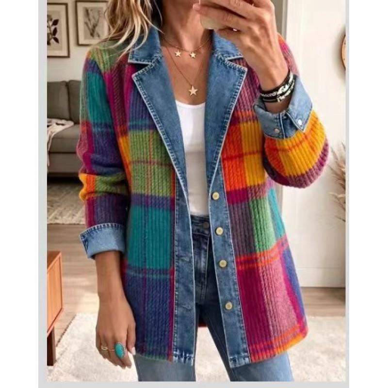 Damen Leopardenmuster Denimjacke Langarm Lockerer Schnitt Lässig Offene Vorderseite Hemdkragen Streetwear Mantel