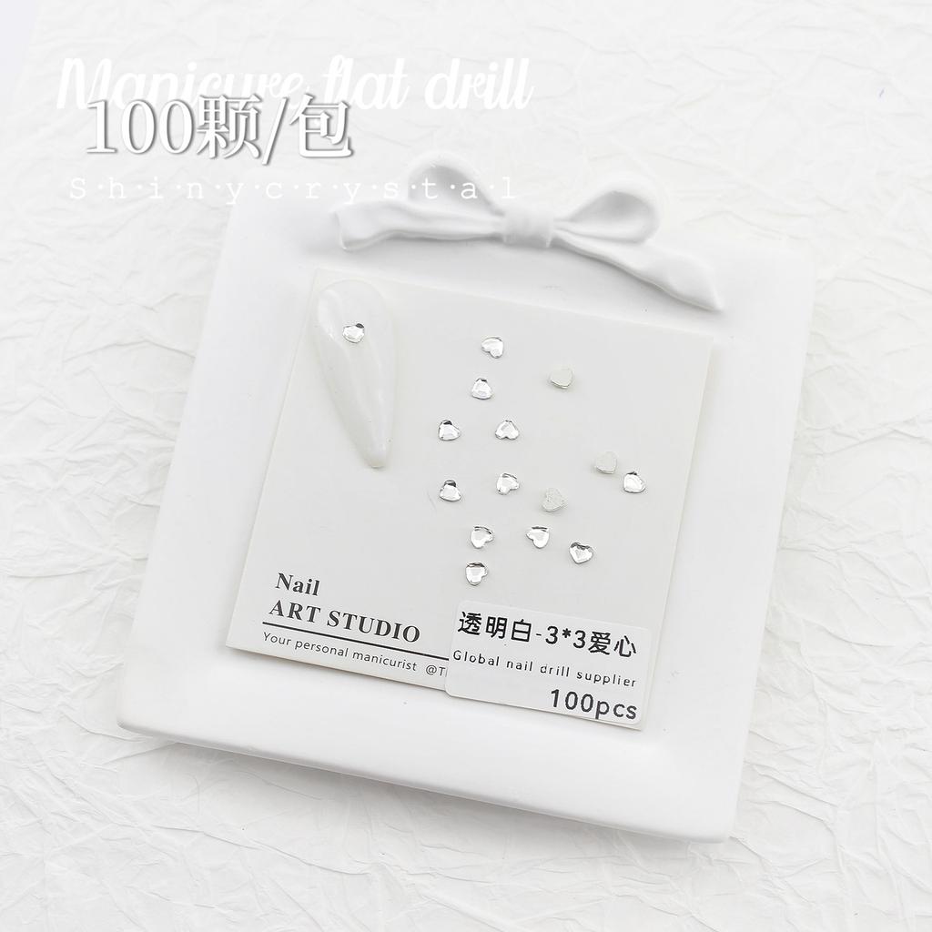 Nail Art White Flat Bottom Special-Shaped Diamond Size Mini Water Drop Love Square Transparent Diamond Jewelry White Rectangular Diamond