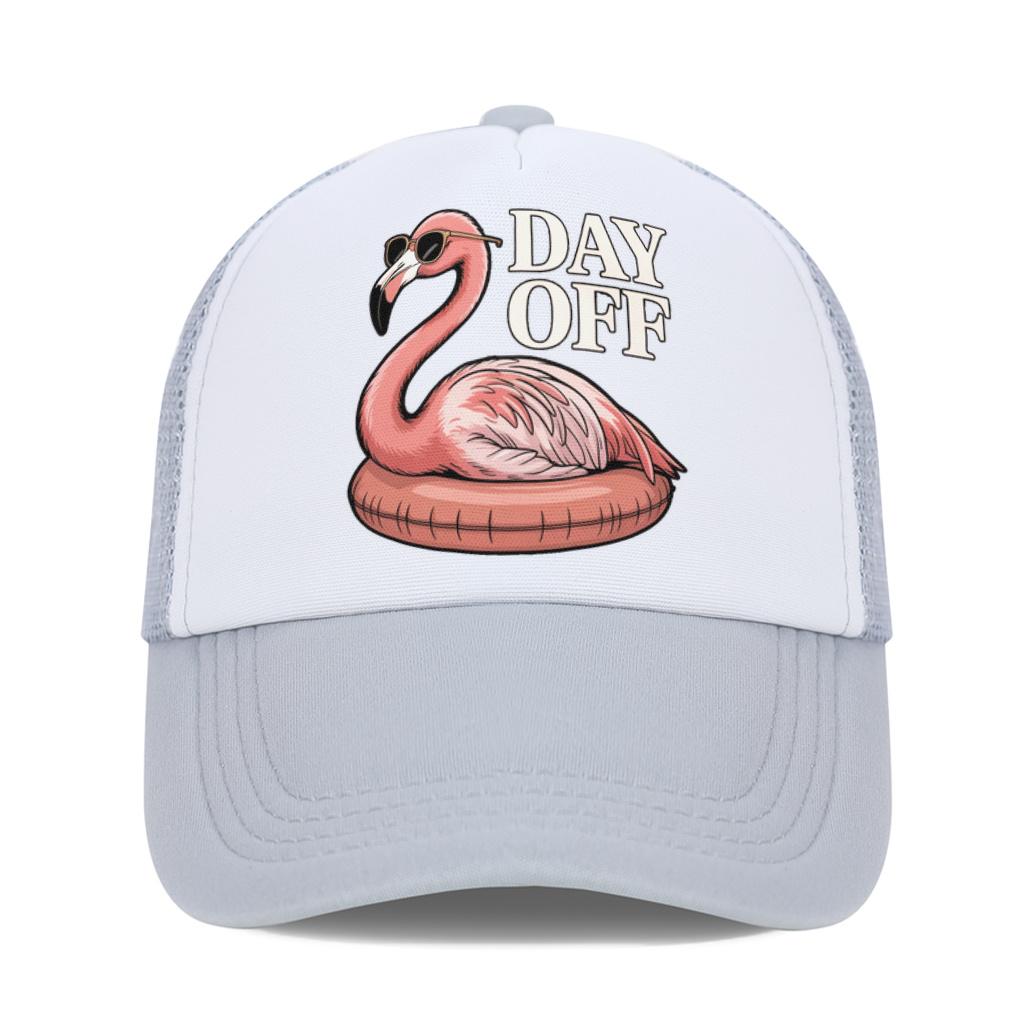 Flamingo Day Off Graphic Trucker Hat Mesh Baseball Cap Adjustable Unisex Casual Breathable