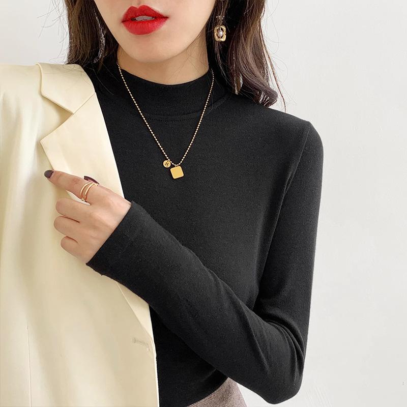 

Небольшая рубашка с воротником-стойкой для женщин, весна и осень, новая футболка с круглым вырезом и длинными рукавами, универсальный узкий однотонный топ с круглым вырезом XL