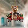 Christmas Dog Car Ornament 2D Flat Acrylic Pendant Rearview Mirror Charm Lifelike Puppy Car Ride Decor Puppy Lover Gift