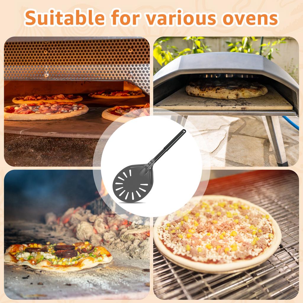 Pizza Turning Peel with Long Handle Aluminum Pizza Peel Spinner Perforated Pizza Turner Spinner Non-Stick Pizza Paddle