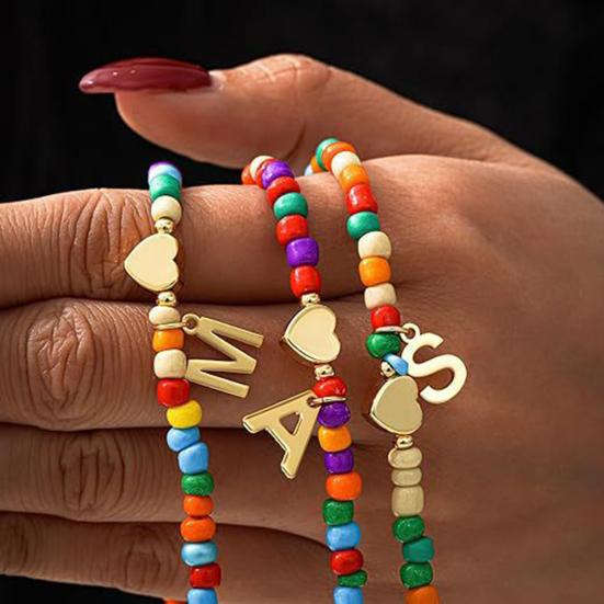 Colier Guler cu Mărgele Femei Colier cu Mărgele Colorate Colier cu Pandantiv cu Inițială Guler cu Inițială în Formă de Inimă Cadou de Ziua de Naștere pentru Fete Soție Prietenă