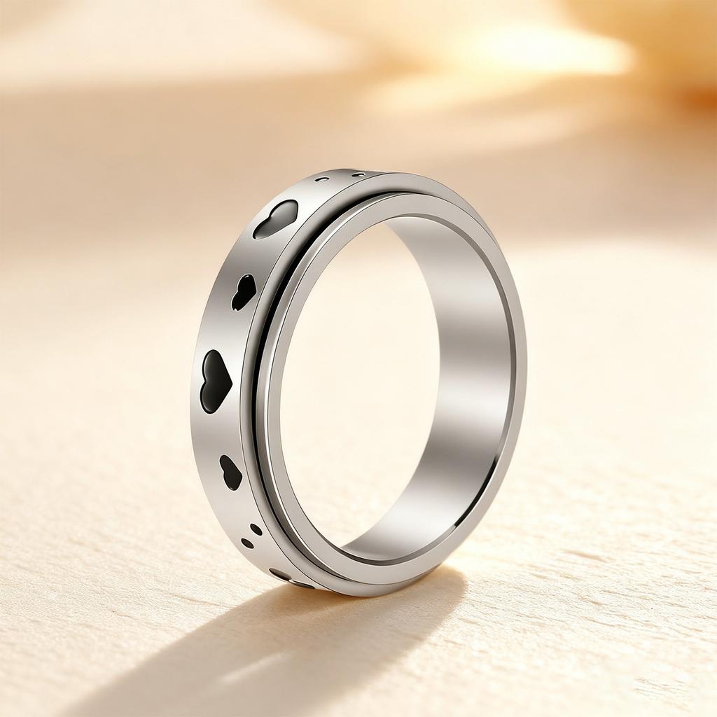 Rotating Decompression Couple Titanium Steel Ring with Love Pattern for Women