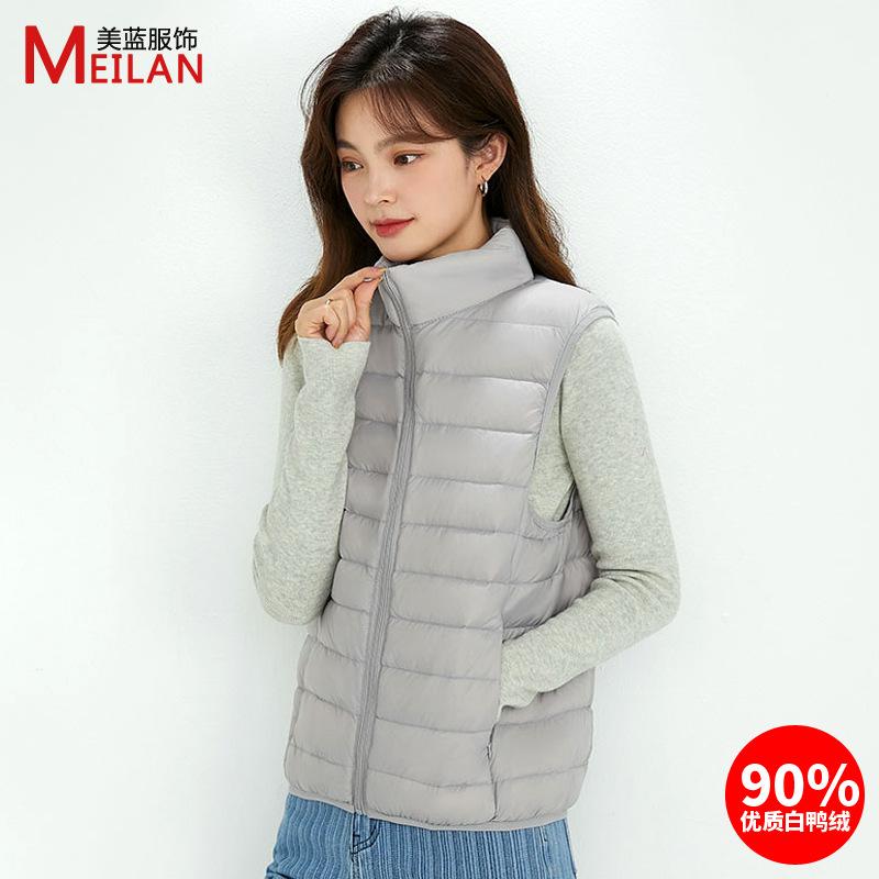 Velvet women's stand-up collar vest light down jacket women's large size thin light winter coat vest