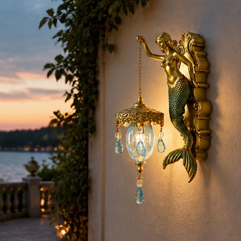Vintage Mermaid Resin Wall Light & Hanging Ornament - European Style Fairy Night Lamp Home Wall Decor