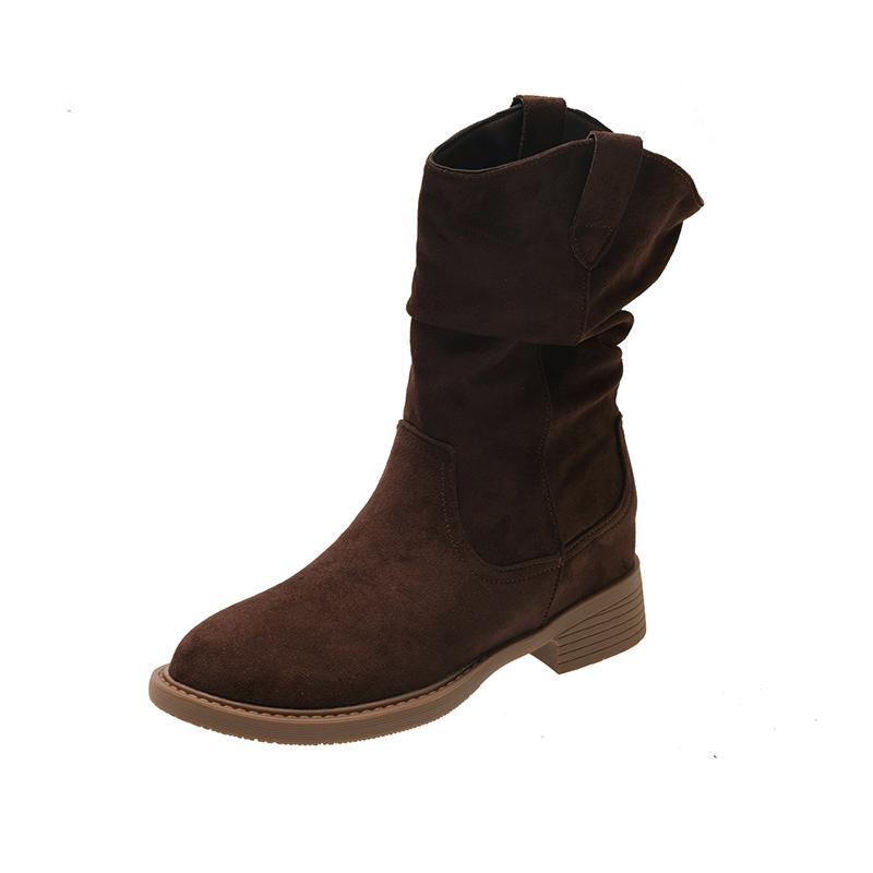 

Shoes for Women 2025 New Retro Round Toe Slip-on Fashion Ankle Boots Leisure Versatile Hot Sale Solid Square Heel Women s Boots 40