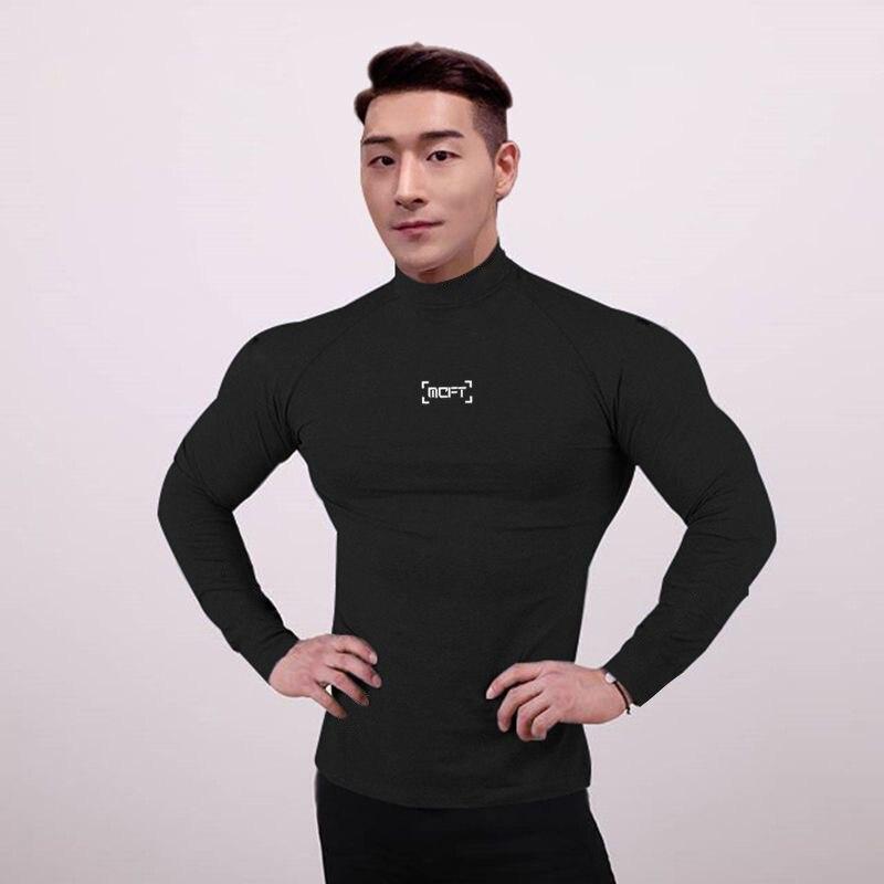 Muscleguys Spring and Autumn New Men's High-neck Simple Long Sleeve T-shirt Fitness Fitting Running Sweater