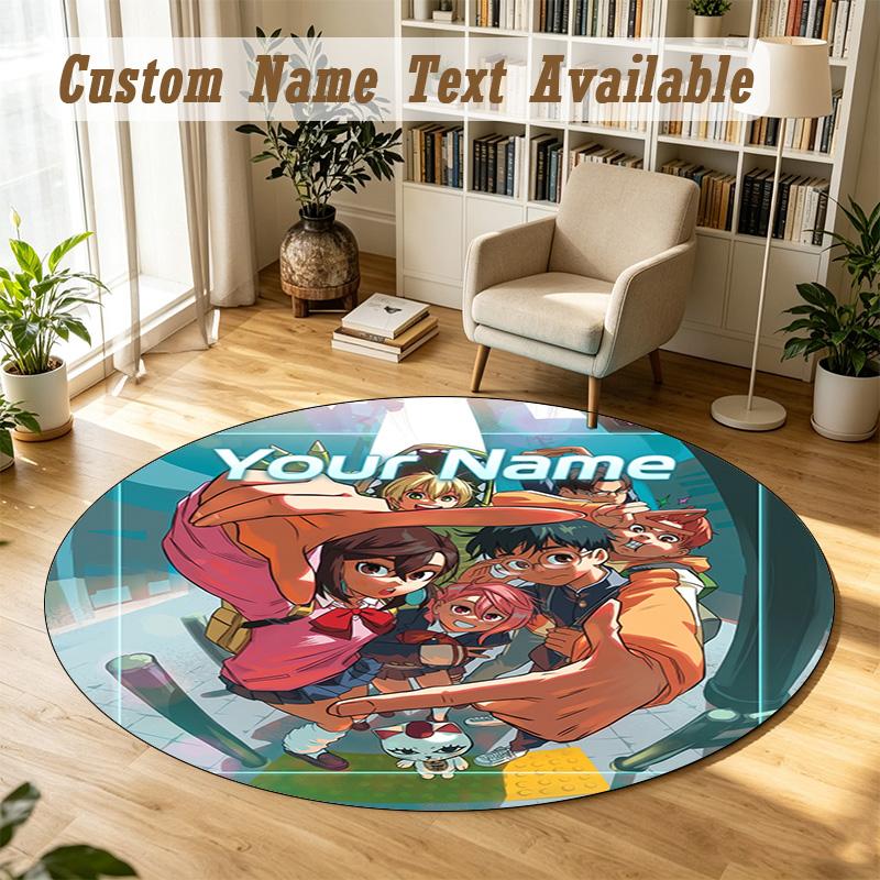 Dandadan Personalized Round Rug Support Custom Name, Soft Home Decor Mat
