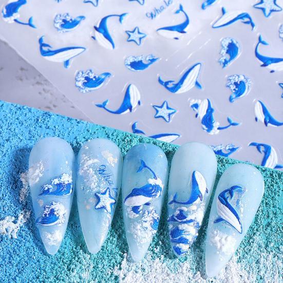 Ocean Theme Nail Art Stickers Summer Blue Whale Jellyfish Coral Starfish Manicure Decoration Decals DIY Home Nail Salon Accessories