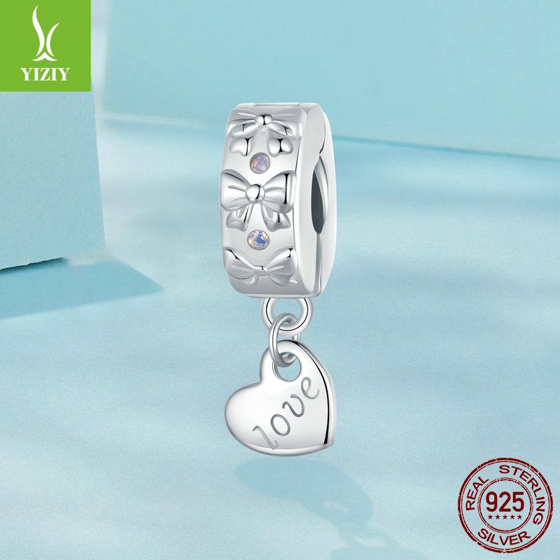 Love Bow Diy Bracelet Positioning Buckle, Romantic Girl Heart S925 Sterling Silver Beaded Accessories