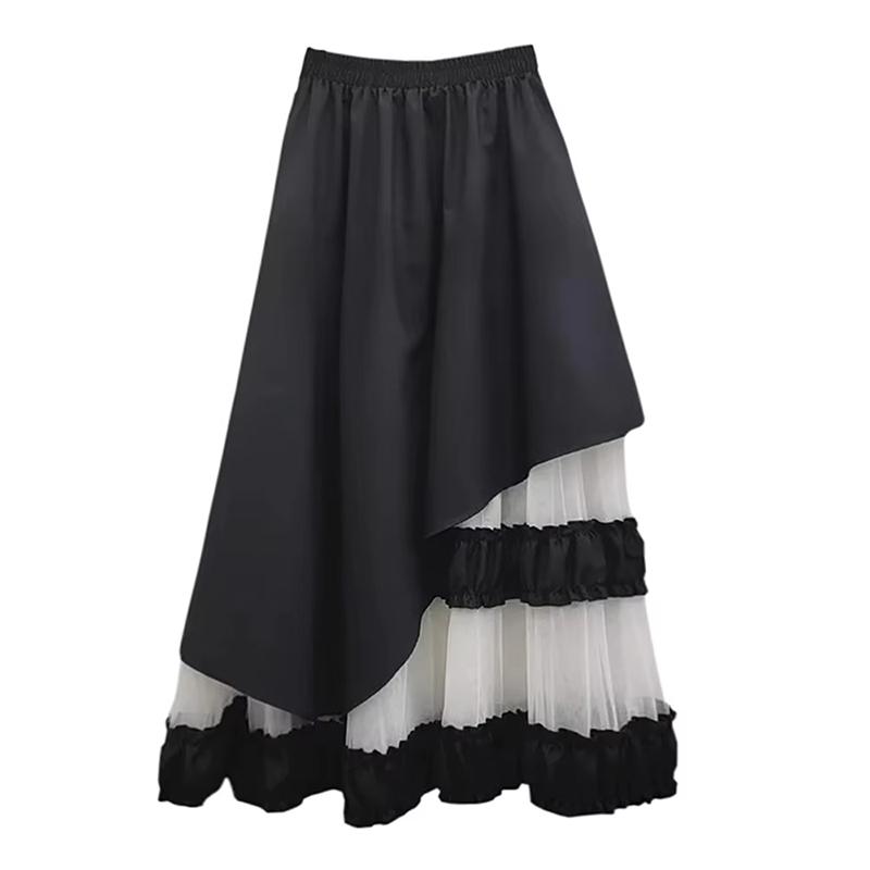 

XITAO Gauze Patchwork Contrast Color Asymmetrical Skirt ZMY1352 One Size чёрный