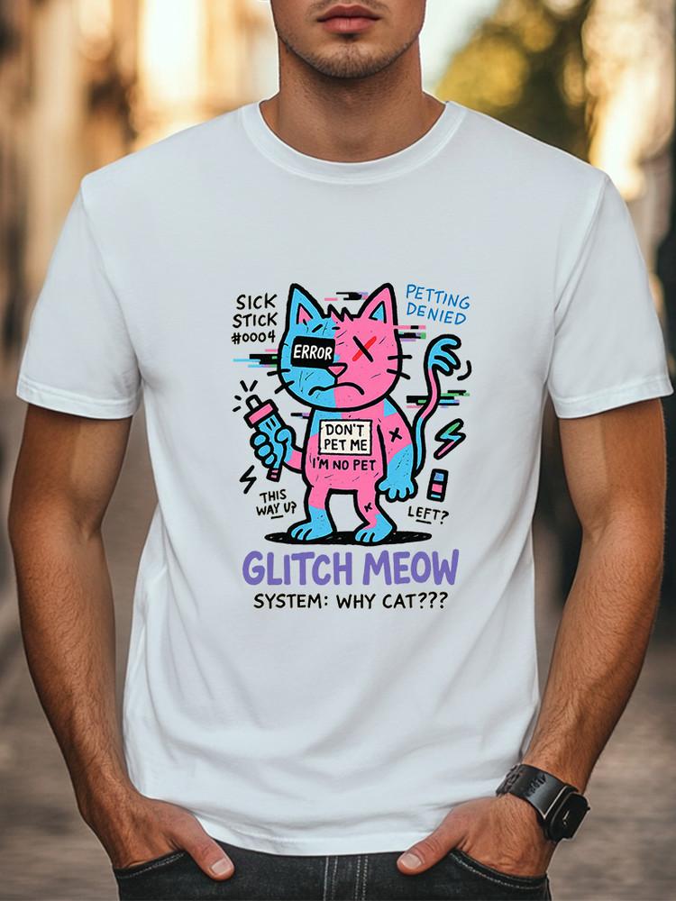 Glitch Meow Error Cat Graphic T-Shirt Funny Don t Pet Me Unisex Casual Tee Unisex T-Shirt L