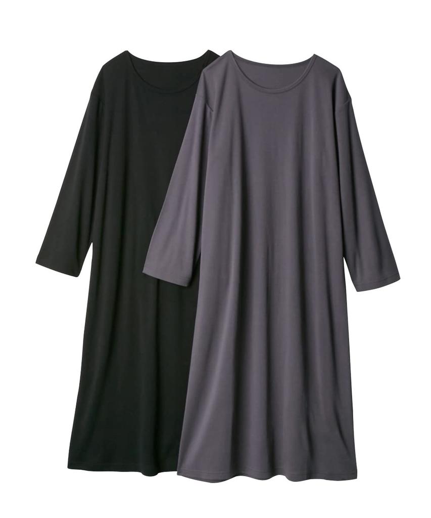 Nissen Room Set Long Charcoal Gray Size 4L Pajama/Loungewear Tops, 3-Second Dress, 2-Piece (Cotton Blend, Sleeve), + Black,