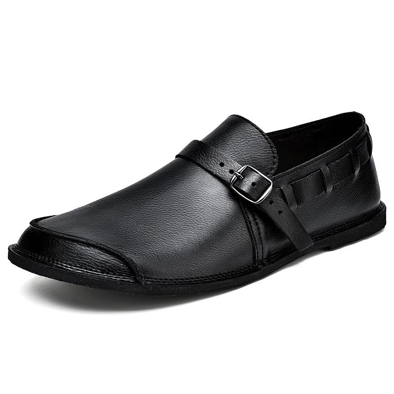 Retro Style Men Loafers Genuine Leather Casual Shoes Handmade Breathable Mens Driving Shoes Comfort Man Slip on Flats
