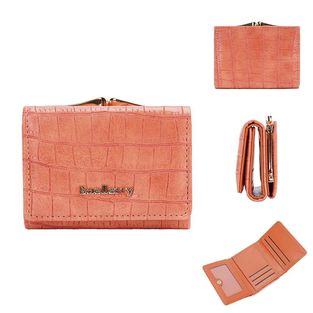 Baellerry Women's Billfold Short Wallet Stone Texture Trifold Purse Snap Closure Coin Purse Fashion Card Holder