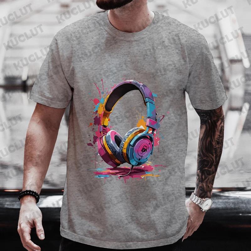 Men's Summer Graphic T-shirt with Hip Hop Fusion Earphones
