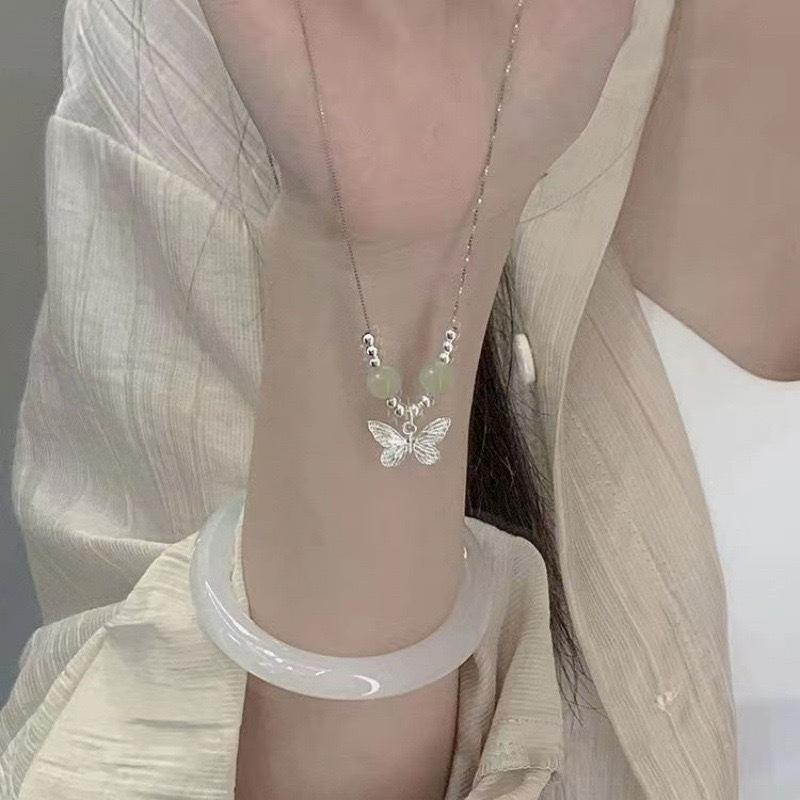New Year's New Chinese Imitation Hetian Jade Butterfly Necklace for Women's Chinese Style Light Luxury Niche Collarbone Chain