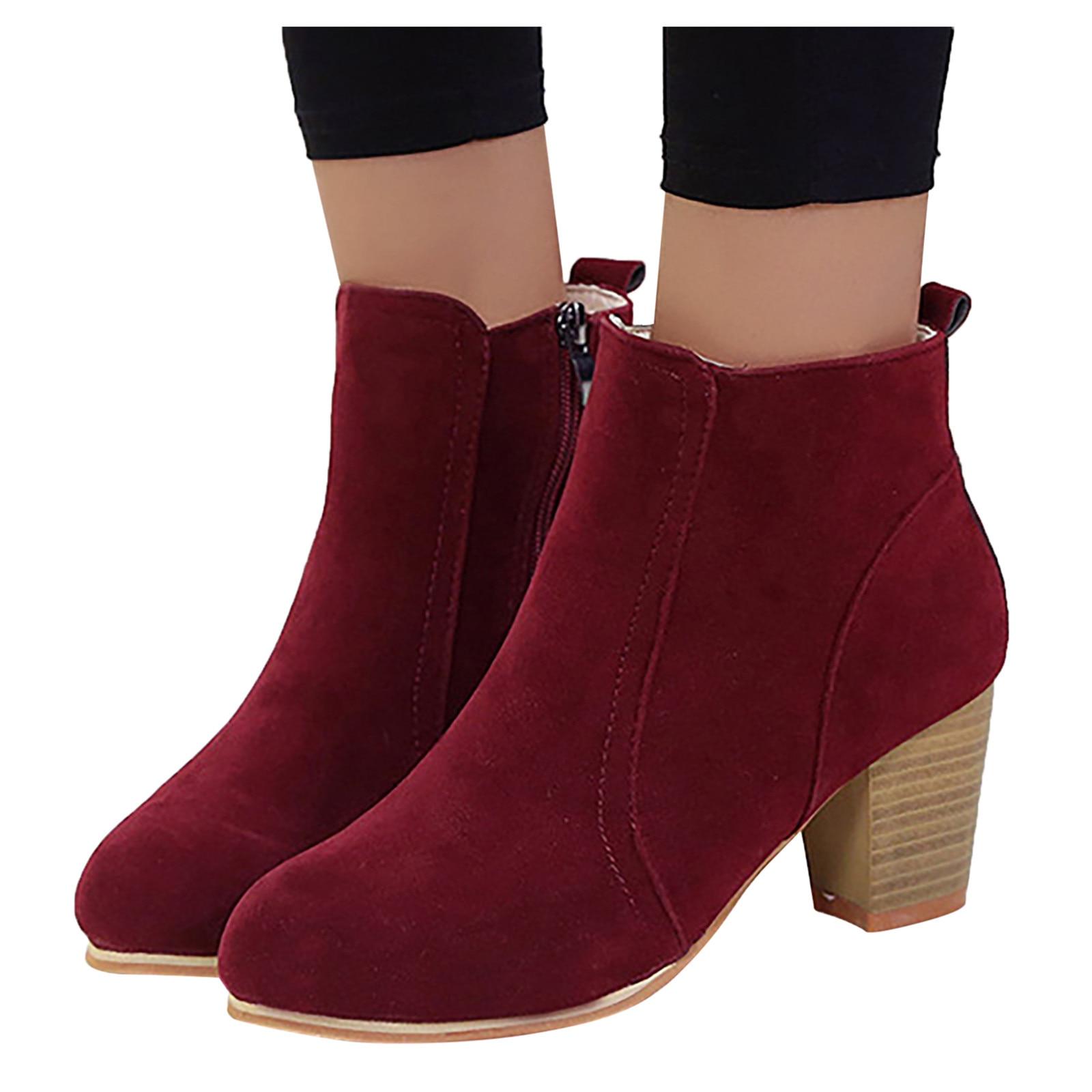 

Зимние новые женские сапоги высокого качества, модные винтажные однотонные с круглым носком, на молнии, короткие голые сапоги 36 красный