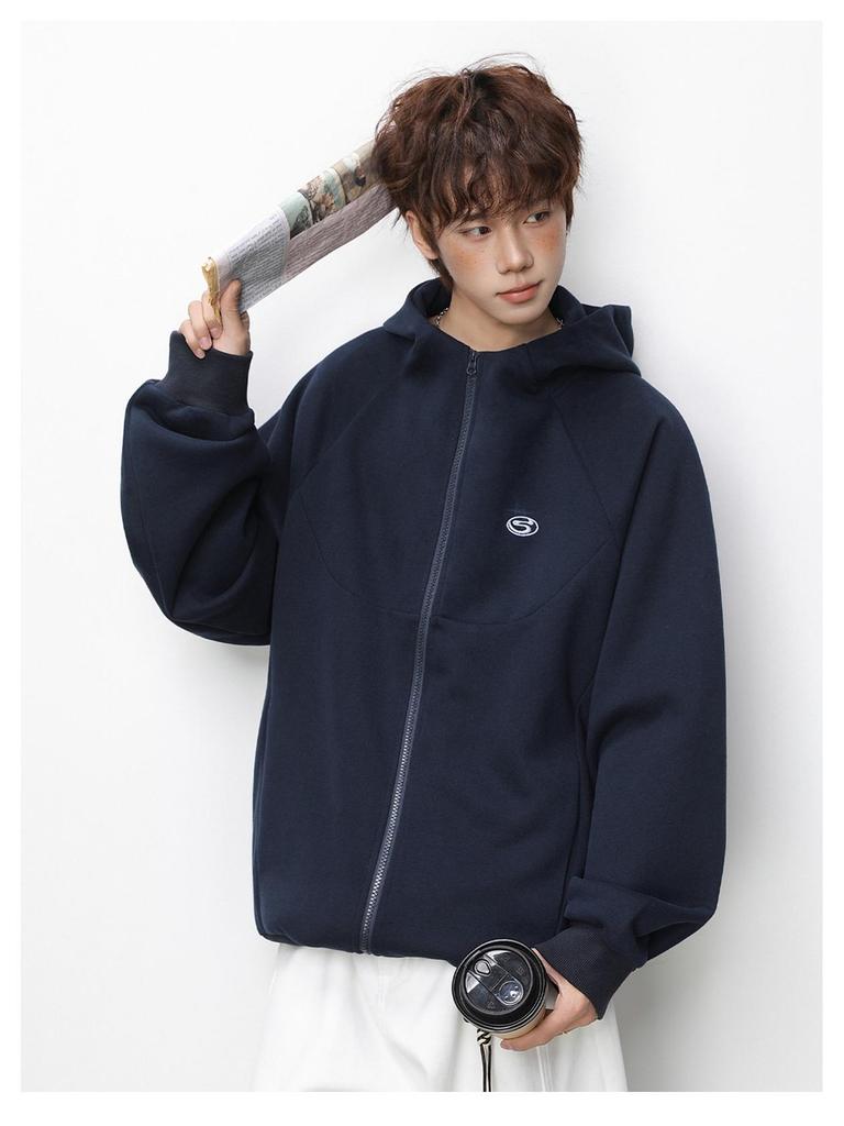 Men's Heavyweight Retro Color Block Embroidered Cardigan Hoodie Jacket