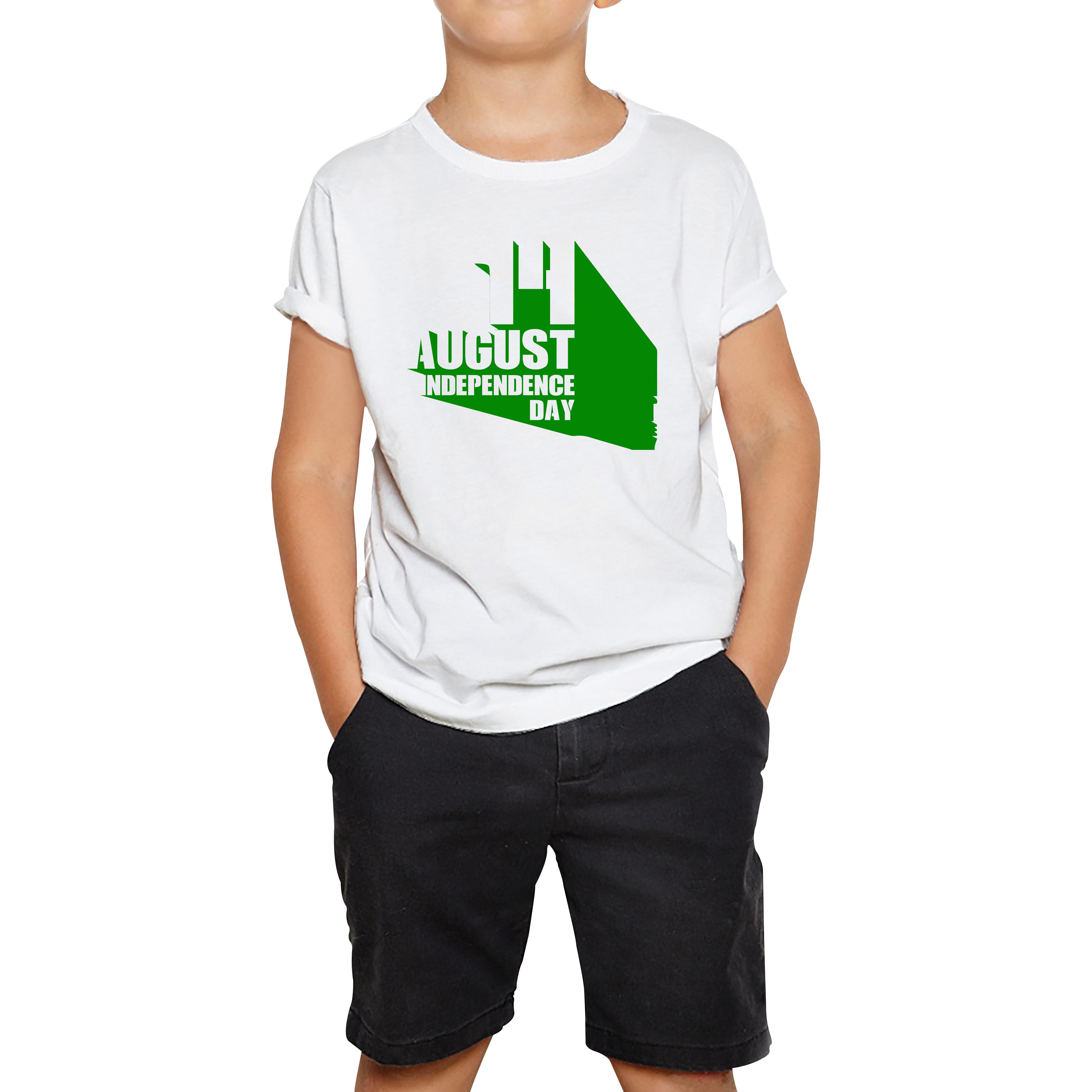

Happy 14th August Independence Day Patriotism Country Love Pakistani Flag Kids Tee 150