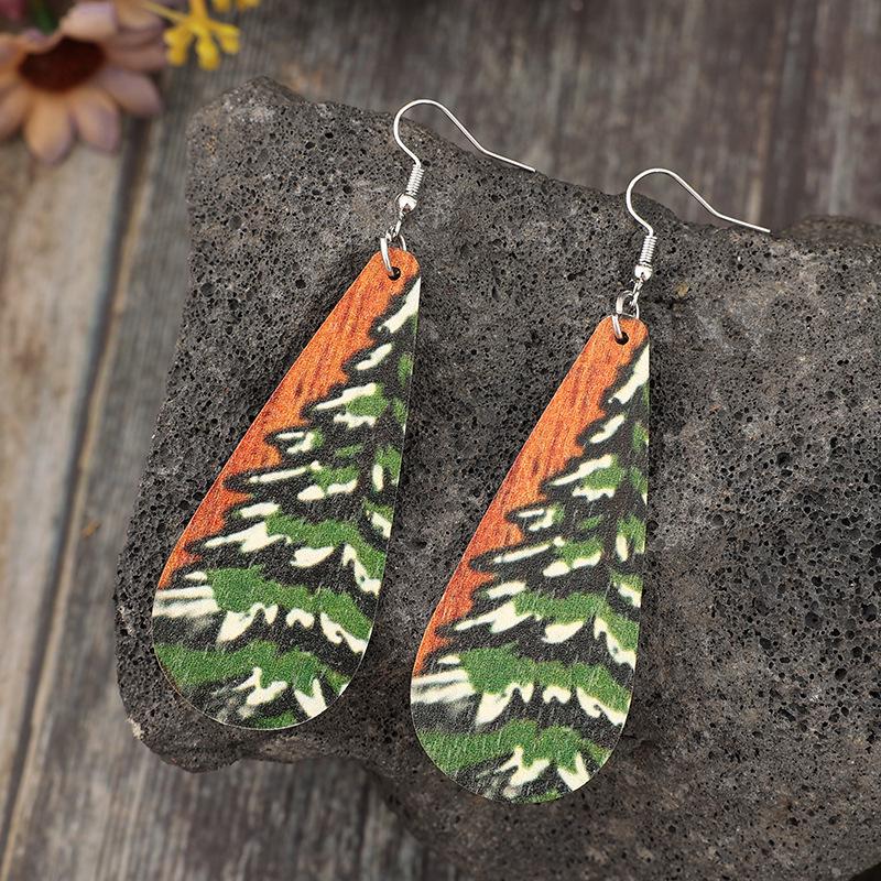 Kreatywne Drewniane Długie Kolczyki Choinkowe - Styl Europejski i Amerykański