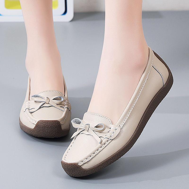 BrandNew Genuine Leather Export Handmade Bean Bean Snail Lady FootPairs Non-slip Wear-resistant Flat Sole SoftFit Loafers Women