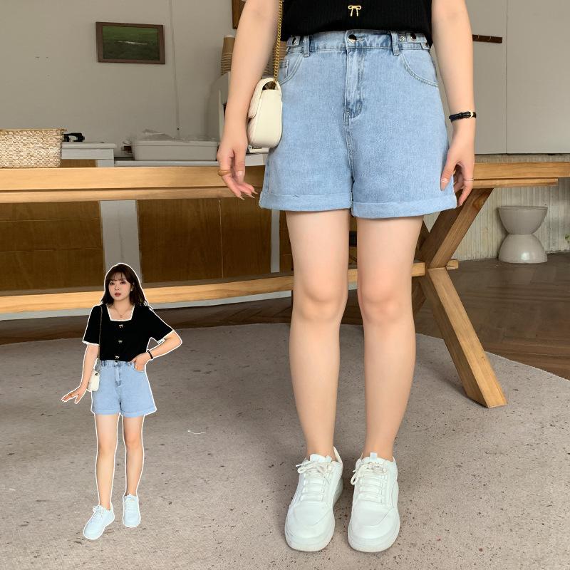 

Летние женские свободные утягивающие брюки с высокой талией из эластичного денима с широкими штанинами 6XL синий