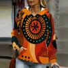 Women Plus Size Long Sleeve Drawstring Hoodie Green Yellow Orange Abstract Printed Kangaroo Pocket Pullover