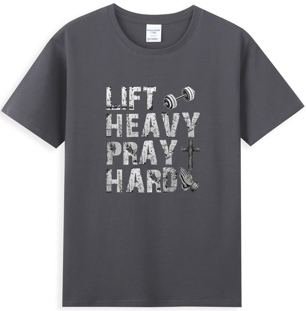 Lift Heavy Pray Hard Funny Gym Workout Christian TShirt