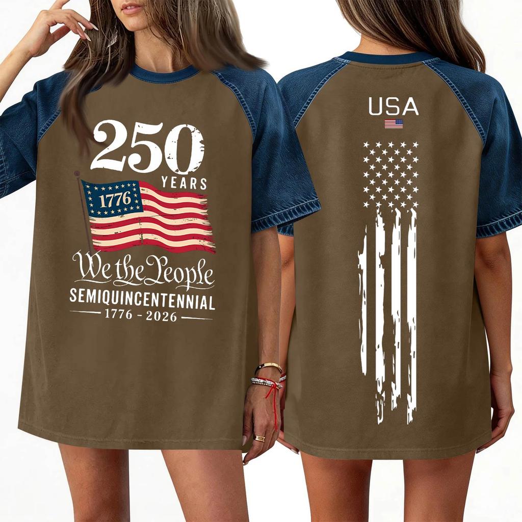 Women's Denim Patchwork Top, Casual Short-sleeved Comfortable T-shirt, Fashionable For Spring And Summer.