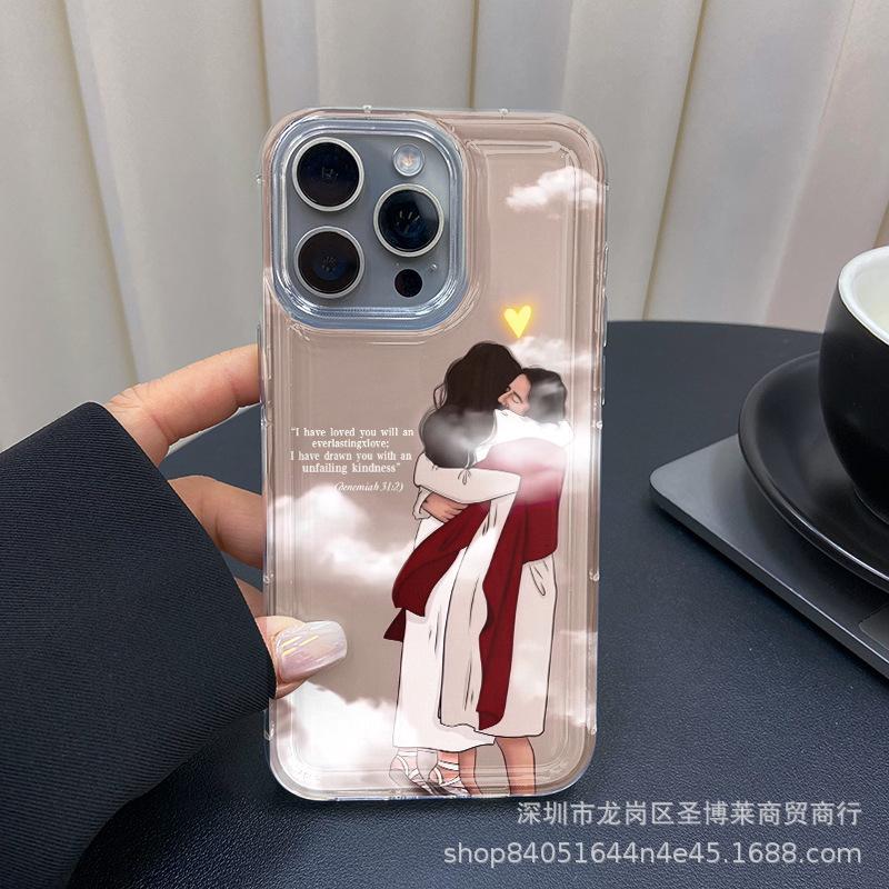Hug couple for apple 15 mobile phone case iphone12promax transparent 14/13/11/XR airbag 16