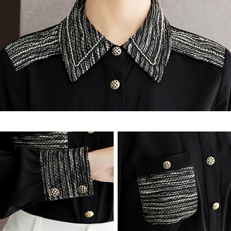 Spring Autumn Design Office Lady Work Wear Blouse and Tops Long Sleeve Patchwork Clothes