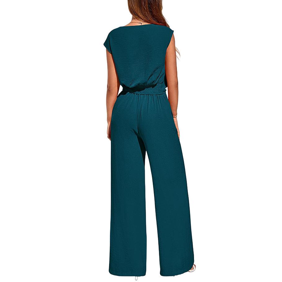 2026 Sleeveless V-neck Lace-up Women's Set: Cropped Wide-leg Pants for Spring/Summer Casual Fashion