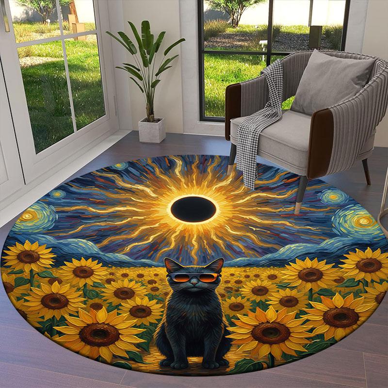 SunflowerAnimals Round Area Rug,Carpet Rug for Living Room Bedroom Sofa Playroom Decor,Non Slip Floor Mat